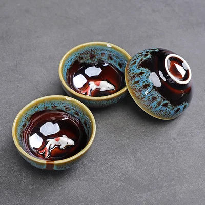Chinese Ceramic Teacup, Tease Crackle Glaze, Travel Chinese Porcelain Teacup, Yixing Purple Clay Tea Cup, 3Pcs/Lot 50ml