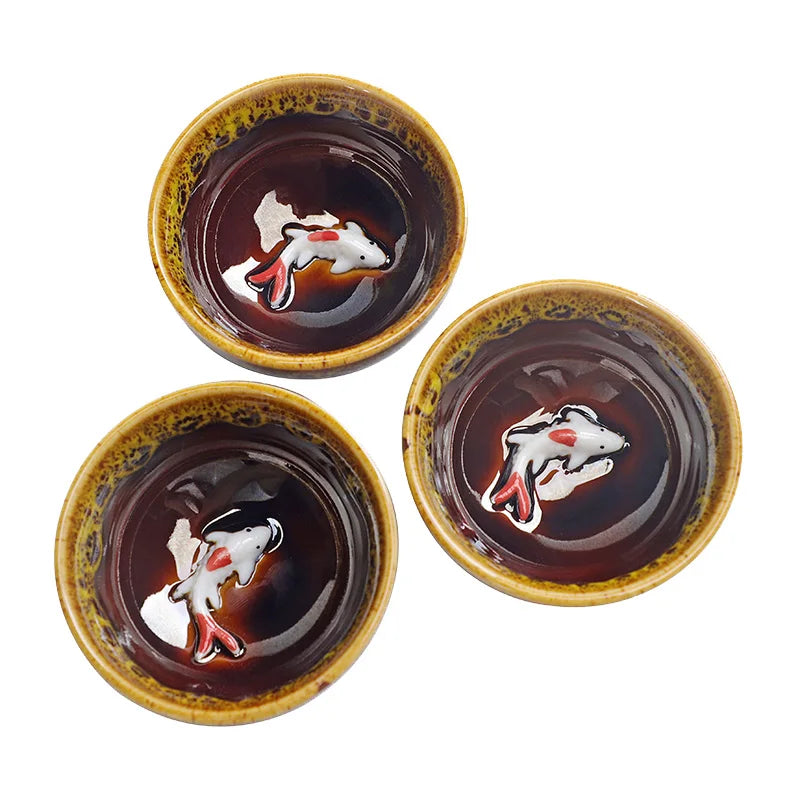 Chinese Ceramic Teacup, Tease Crackle Glaze, Travel Chinese Porcelain Teacup, Yixing Purple Clay Tea Cup, 3Pcs/Lot 50ml