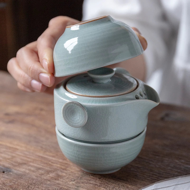 Chinese Ceramics Tea Set Portable Teapot Set Strainer Teacup Car Outdoor Travel Teaware Home Drinkware Tea Ceremony Supplies