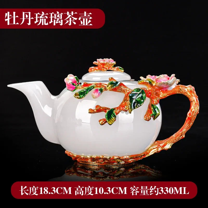 Chinese Enamel Glazed Teapot Office Teapot White Porcelain Jade Teapot Kungfu Tea Set Accessories Single Pot Tea Dispenser