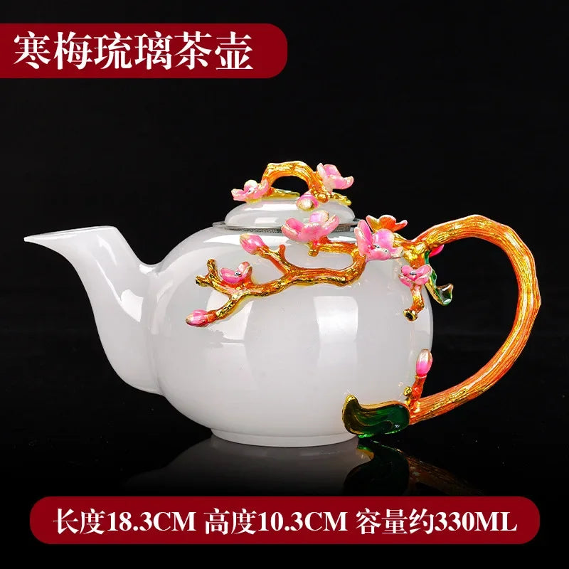 Chinese Enamel Glazed Teapot Office Teapot White Porcelain Jade Teapot Kungfu Tea Set Accessories Single Pot Tea Dispenser