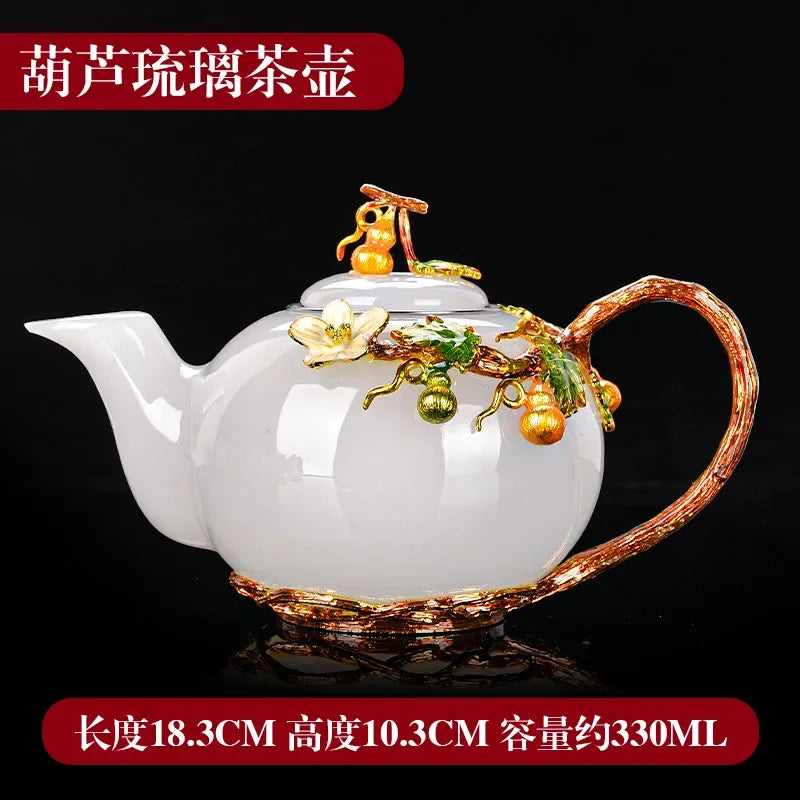 Chinese Enamel Glazed Teapot Office Teapot White Porcelain Jade Teapot Kungfu Tea Set Accessories Single Pot Tea Dispenser