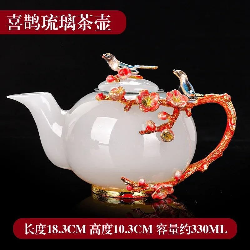 Chinese Enamel Glazed Teapot Office Teapot White Porcelain Jade Teapot Kungfu Tea Set Accessories Single Pot Tea Dispenser