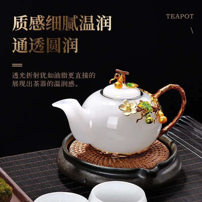 Chinese Enamel Glazed Teapot Office Teapot White Porcelain Jade Teapot Kungfu Tea Set Accessories Single Pot Tea Dispenser