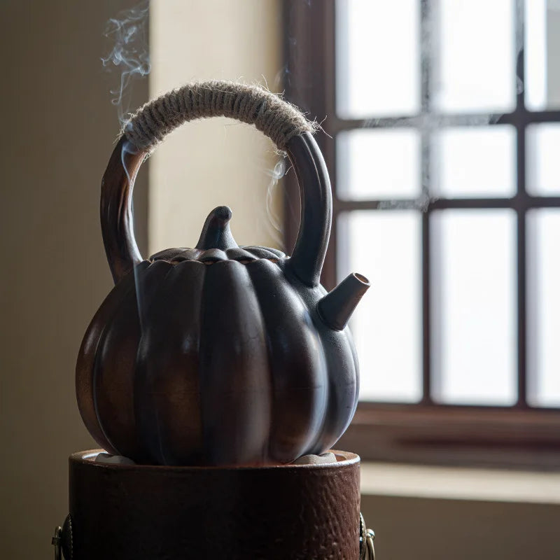 Chinese Fireplace Teapots Pottery Pumpkin Loop-handled Teapot Side Ceramic Teapots Tea Maker Kungfu Tea Kettle Outdoor Teaware