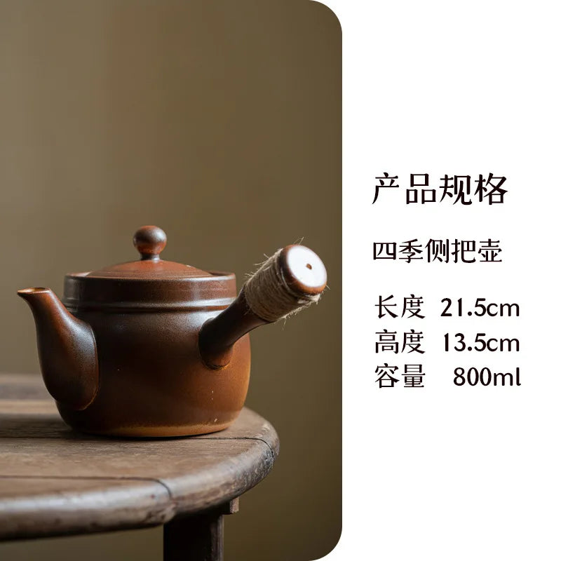 Chinese Fireplace Teapots Pottery Pumpkin Loop-handled Teapot Side Ceramic Teapots Tea Maker Kungfu Tea Kettle Outdoor Teaware