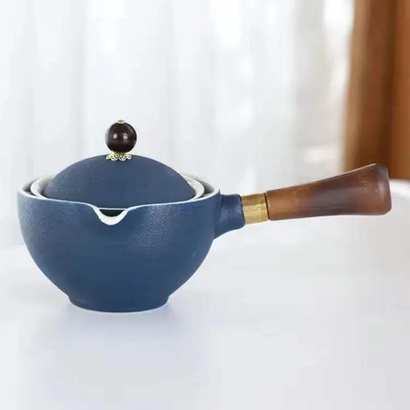 Chinese Gong Fu Tea Set Portable 360 Rotation Teapot Ceramic Tea Maker Infuser Semi-Automatic Teaware for Home Office Travel
