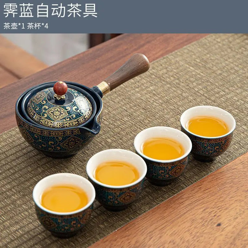 Chinese Gong Fu Tea Set Portable 360 Rotation Teapot Ceramic Tea Maker Infuser Semi-Automatic Teaware for Home Office Travel
