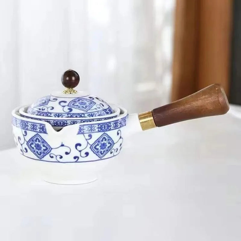 Chinese Gong Fu Tea Set Portable 360 Rotation Teapot Ceramic Tea Maker Infuser Semi-Automatic Teaware for Home Office Travel