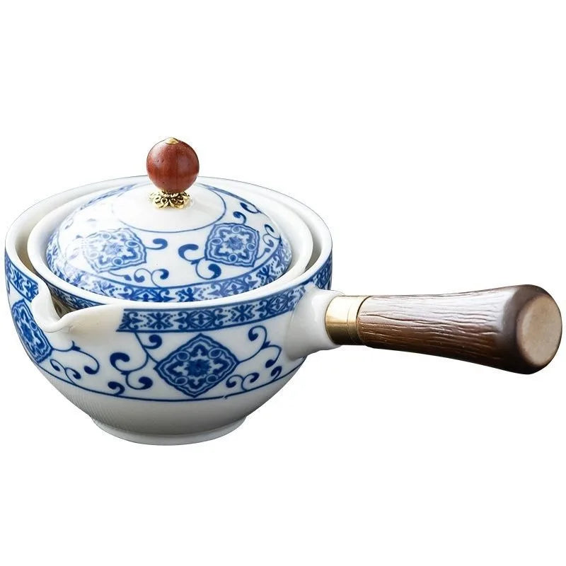 Chinese Gong Fu Tea Set Portable 360 Rotation Teapot Ceramic Tea Maker Infuser Semi-Automatic Teaware for Home Office Travel