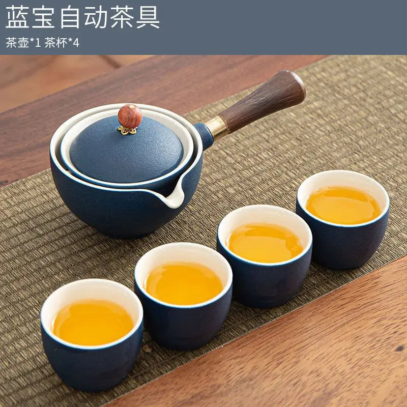Chinese Gong Fu Tea Set Portable 360 Rotation Teapot Ceramic Tea Maker Infuser Semi-Automatic Teaware for Home Office Travel