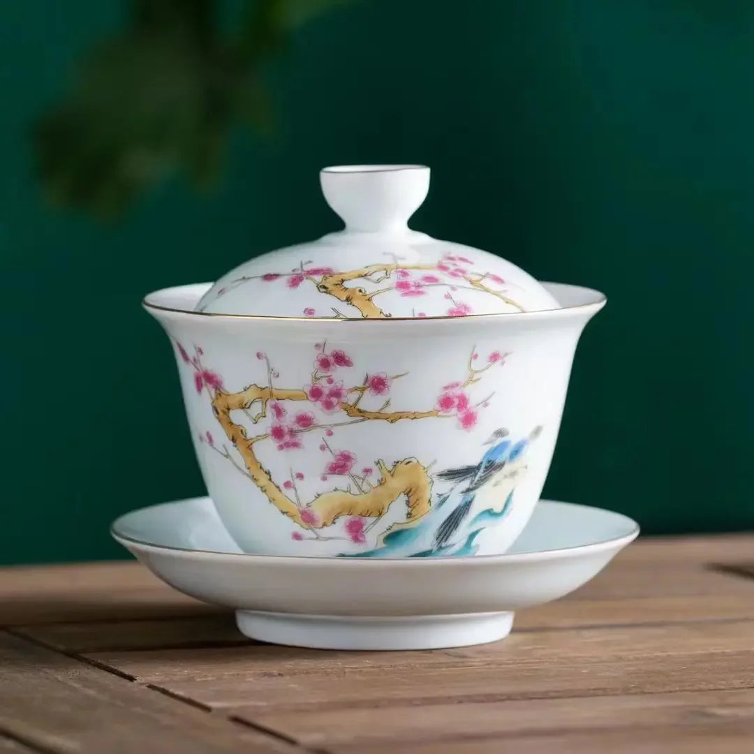 Chinese Jingdezhen Ceramic Gaiwan Tea Cups On-glazed Teaware Home Decor Porcelanas Kung Fu Tea Cup Set Tea Tureen