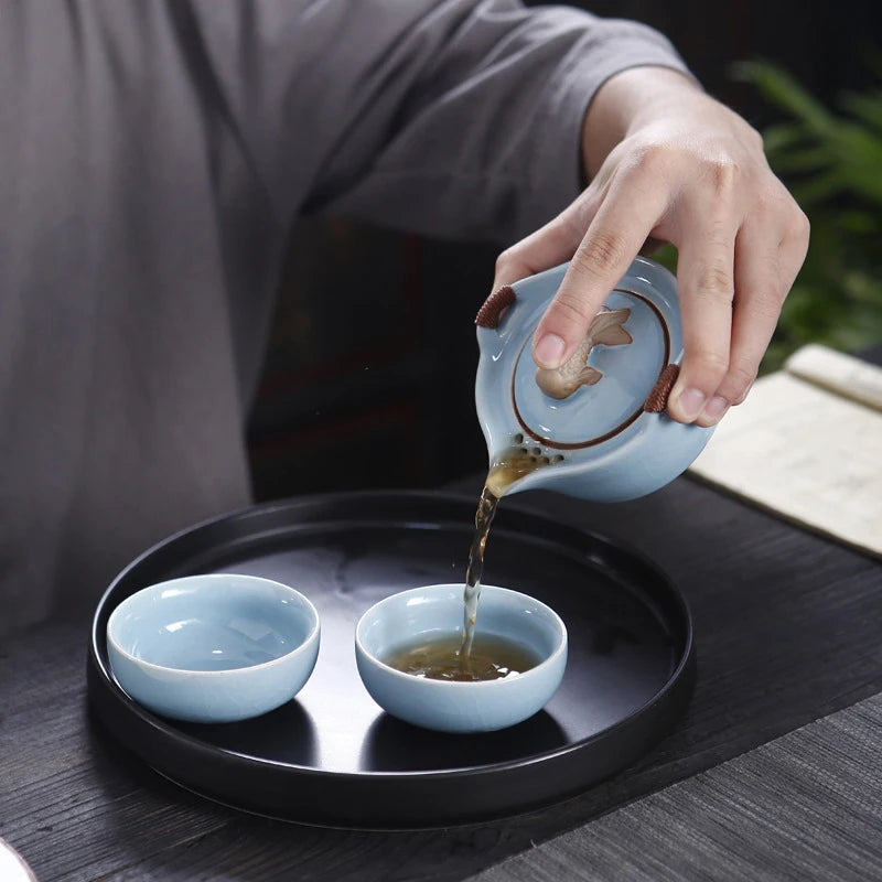 Chinese Kung Fu Tea Set Ceramic Portable Teapot Set Outdoor Travel Gaiwan Tea Cups of Tea Ceremony Household Teacup Fine Gifts