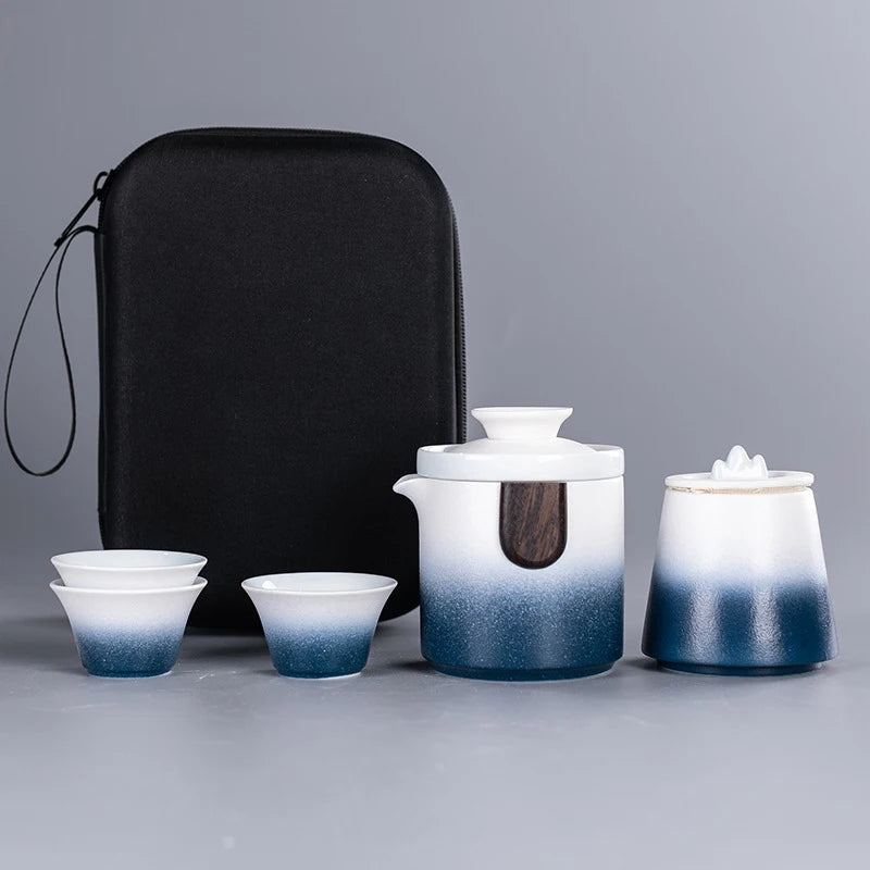 Chinese Kung Fu Travel Tea Set Ceramic Portable Teapot Porcelain Teaset Gaiwan Tea Cups of Tea Ceremony Tea Pot With Travel Bag