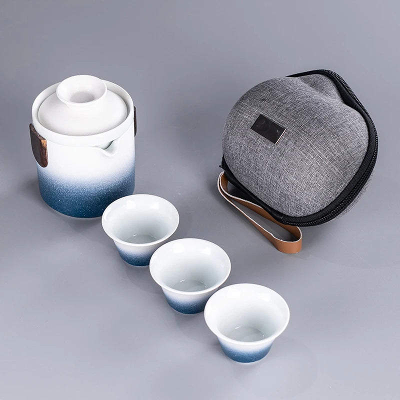 Chinese Kung Fu Travel Tea Set Ceramic Portable Teapot Porcelain Teaset Gaiwan Tea Cups of Tea Ceremony Tea Pot With Travel Bag