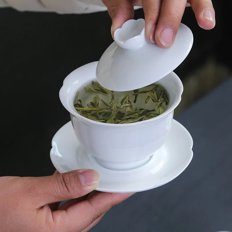 Chinese Kungfu Teapot Sets Ceramic Handmade Teaware Tea Bowl Cups Home Tureen Pure White Gaiwan Porcelanas Tea Cup