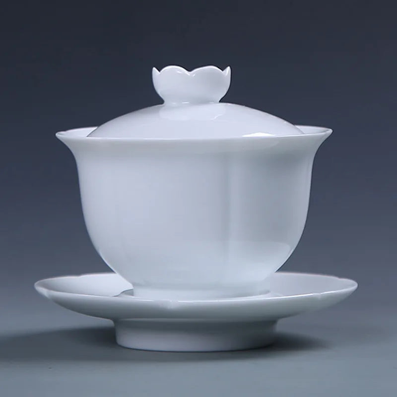 Chinese Kungfu Teapot Sets Ceramic Handmade Teaware Tea Bowl Cups Home Tureen Pure White Gaiwan Porcelanas Tea Cup