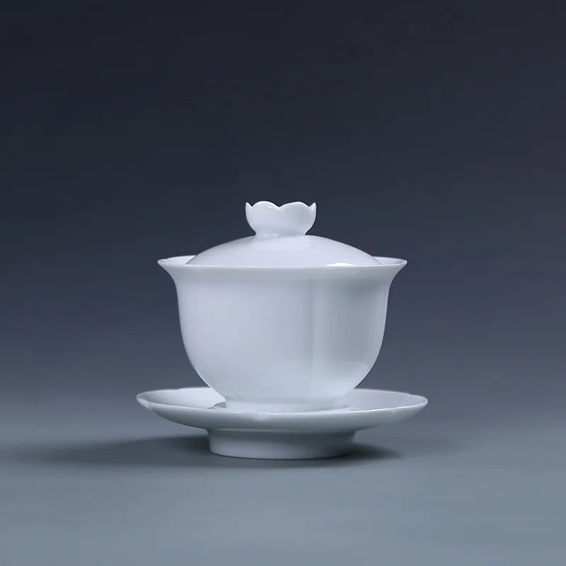 Chinese Kungfu Teapot Sets Ceramic Handmade Teaware Tea Bowl Cups Home Tureen Pure White Gaiwan Porcelanas Tea Cup