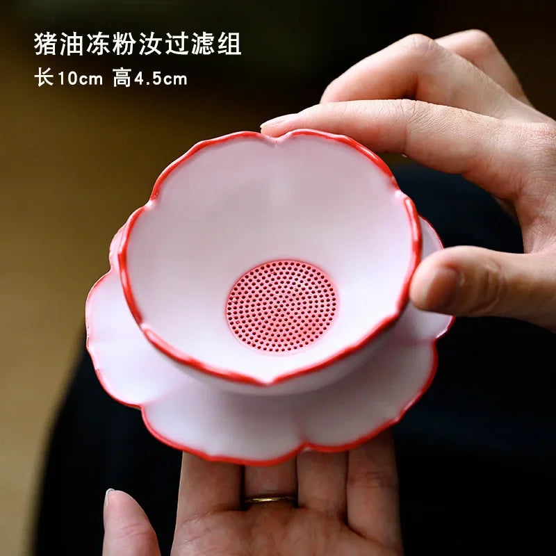 Chinese Pig Oil Frozen Ceramic Tea Infusor Creative Pink Ru Kiln Herbal Spice Filter Diffuser Tea Strainer Tea Filter Tea Items