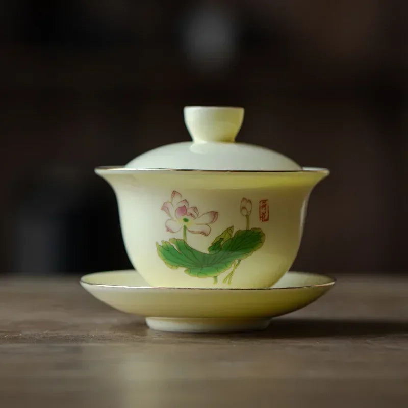 Chinese Porcelain Gaiwan Handmade Flowers Teacup Sancai Tea Tureen Tea Set Tea Accessories Ceramic Travel Tea Bowl Cups
