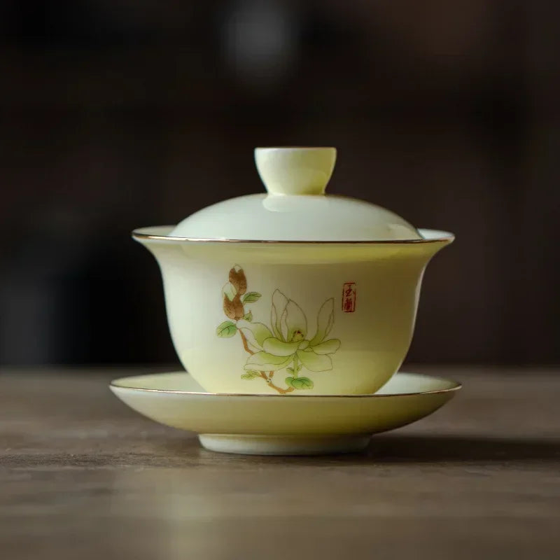 Chinese Porcelain Gaiwan Handmade Flowers Teacup Sancai Tea Tureen Tea Set Tea Accessories Ceramic Travel Tea Bowl Cups