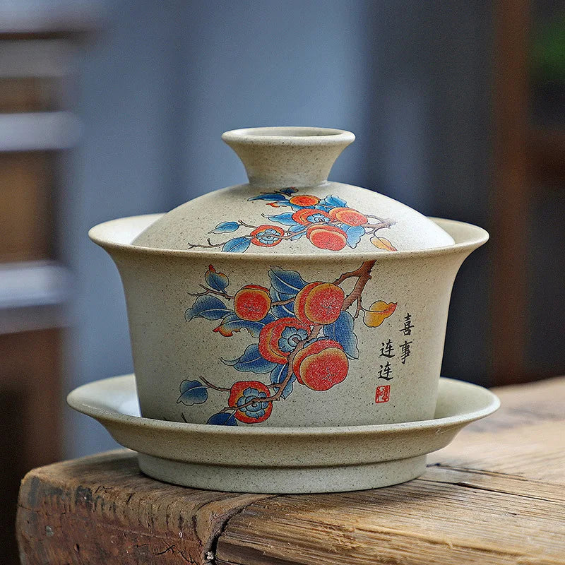 Chinese Purple Clay Gaiwan Handmade Pottery San Cai Gaiwan Kung Fu Teaware Tea Bowls Creative Tea Tureen Tea Cups Set
