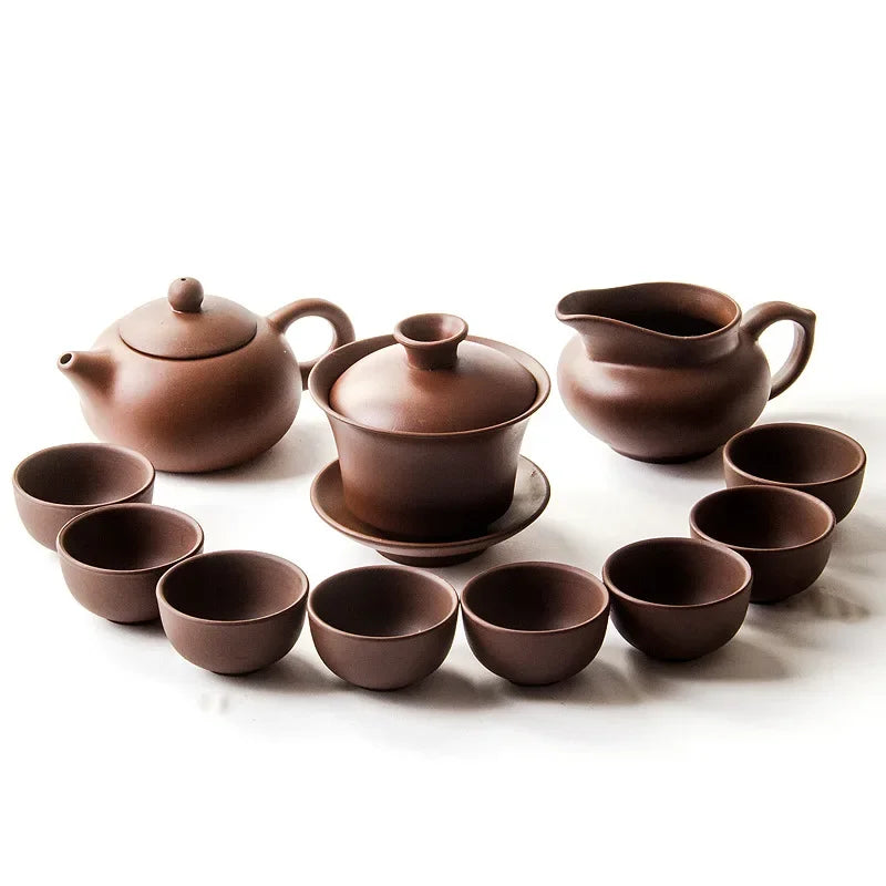 Chinese Purple Clay Teaset 11 Pieces Teaware Set Traditional Gaiwan Tea Cups Tureen Zisha Tea Pots Tea Brew Kung Fu Tea Cup