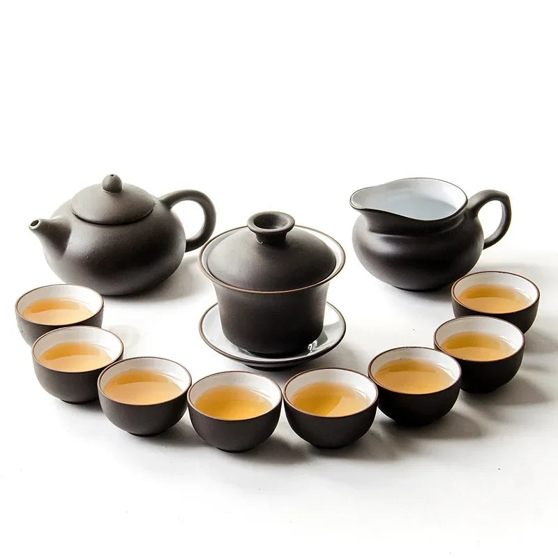 Chinese Purple Clay Teaset 11 Pieces Teaware Set Traditional Gaiwan Tea Cups Tureen Zisha Tea Pots Tea Brew Kung Fu Tea Cup