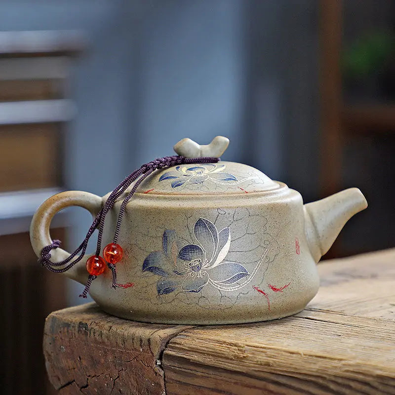 Chinese Purply Clay Tea Pot Set Ying Xing Ceramic Tea Set Retro Teaware Teapots Pottery Tea Kettle Handmade Tea Set
