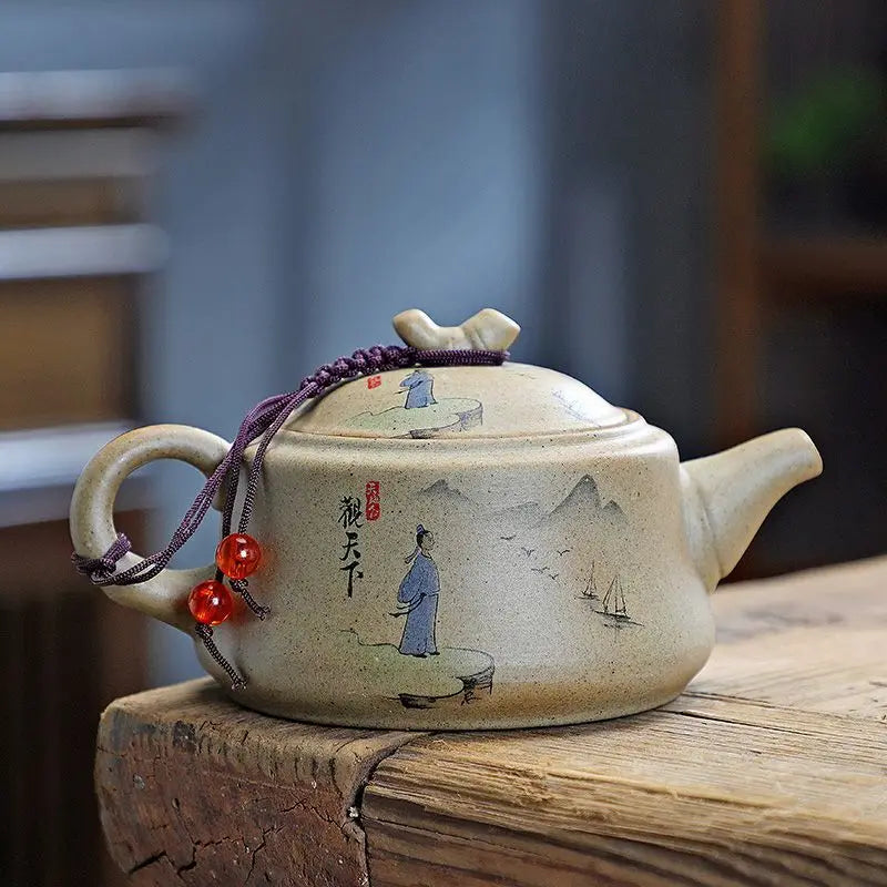 Chinese Purply Clay Tea Pot Set Ying Xing Ceramic Tea Set Retro Teaware Teapots Pottery Tea Kettle Handmade Tea Set