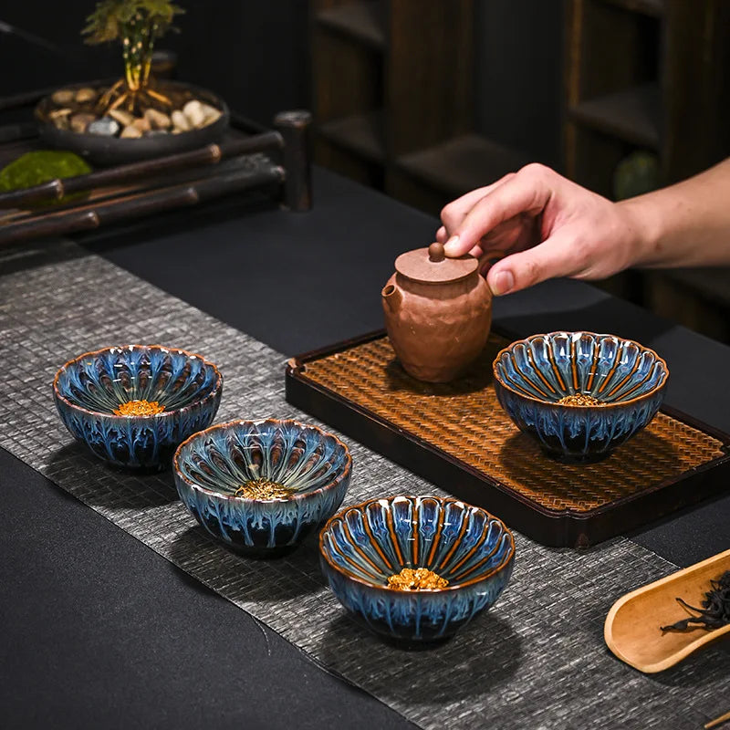 Chinese Style Kiln Master Cup Ceramic Petals Tea Cup Tea Set Tea Cup Single Tea Bowl Family Kungfu Tea Cup
