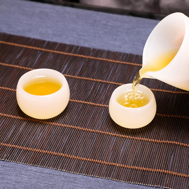 Chinese Style Teacup White Jade Porcelain Kung Fu Tea Set Ceramic Glass Glaze Personal Customized Tea Cup Bowl Teaware Gift