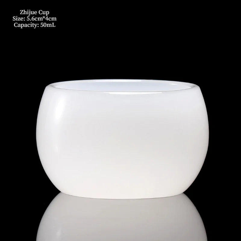 Chinese Style Teacup White Jade Porcelain Kung Fu Tea Set Ceramic Glass Glaze Personal Customized Tea Cup Bowl Teaware Gift
