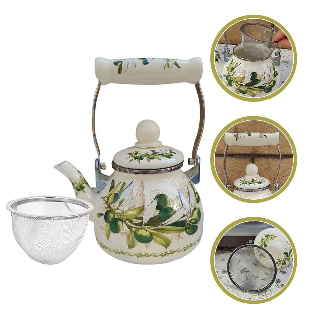Chinese Tea Pot Glass Teapot Infuser Tea Pots Loose Tea Tea Strainer Metal Teapot Enamel Tea Maker Daily Use Enamel Kettle
