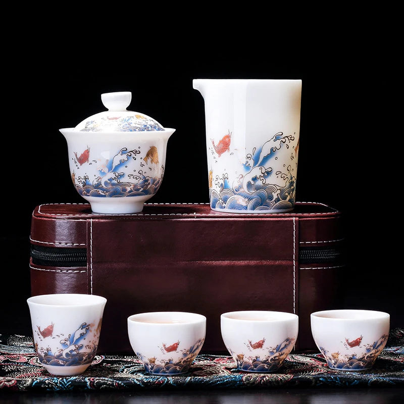 Chinese Tea Set Ceramic Suet jade Teapot Teacup Gaiwan Porcelain Teaset Kettles Teaware Sets Drinkware Chinese Tea Free Shipping