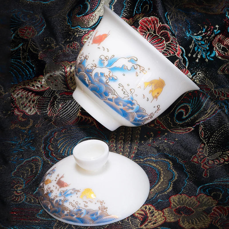 Chinese Tea Set Ceramic Suet jade Teapot Teacup Gaiwan Porcelain Teaset Kettles Teaware Sets Drinkware Chinese Tea Free Shipping