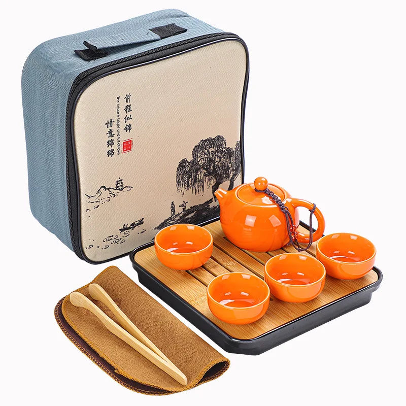Chinese Tea Set Chinese Gongfu Tea Set Portable Teapot Set Tea Maker Infuser Portable Tea Cup Set of 6 Tea Set Porcelain