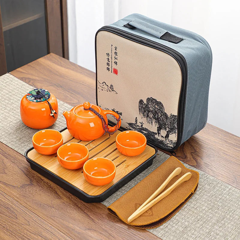Chinese Tea Set Chinese Gongfu Tea Set Portable Teapot Set Tea Maker Infuser Portable Tea Cup Set of 6 Tea Set Porcelain