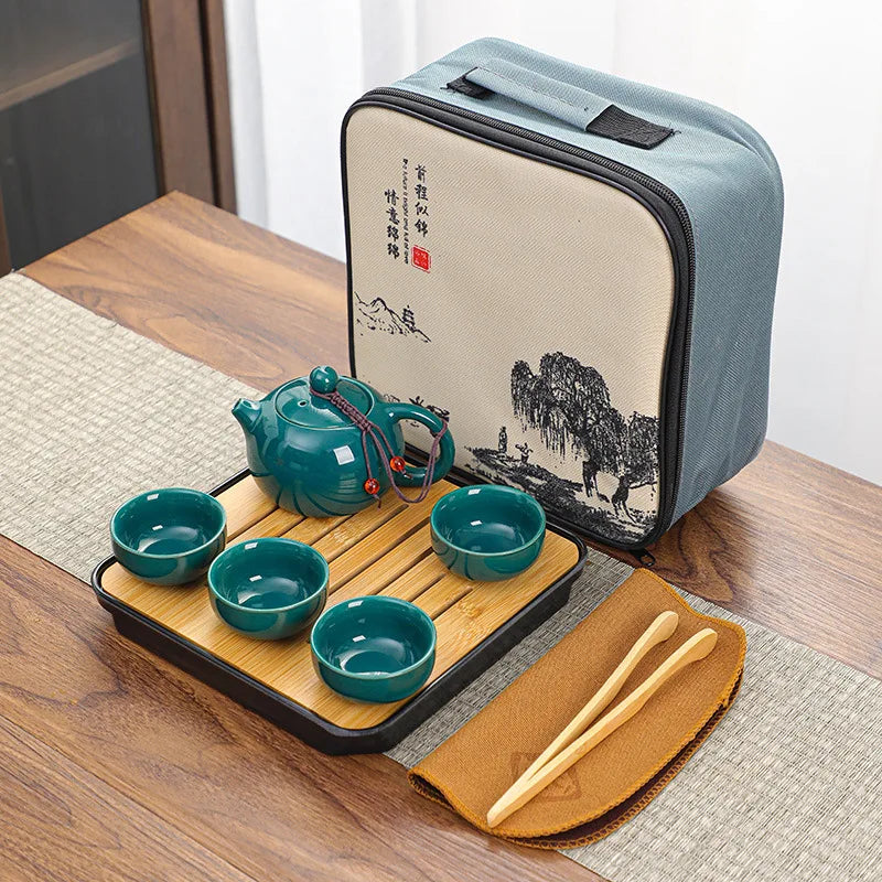 Chinese Tea Set Chinese Gongfu Tea Set Portable Teapot Set Tea Maker Infuser Portable Tea Cup Set of 6 Tea Set Porcelain