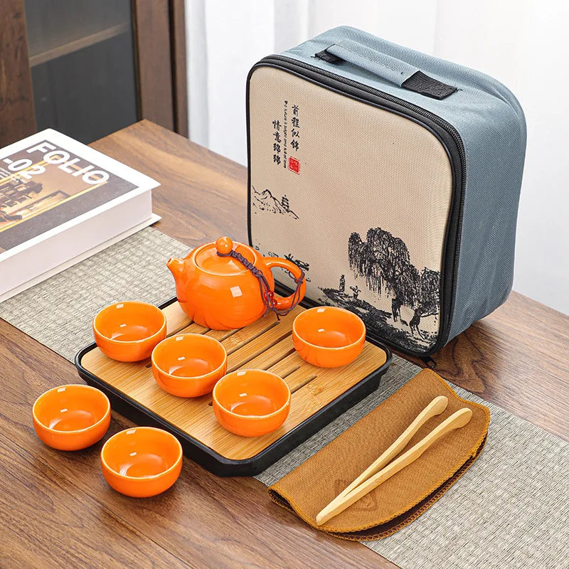 Chinese Tea Set Chinese Gongfu Tea Set Portable Teapot Set Tea Maker Infuser Portable Tea Cup Set of 6 Tea Set Porcelain