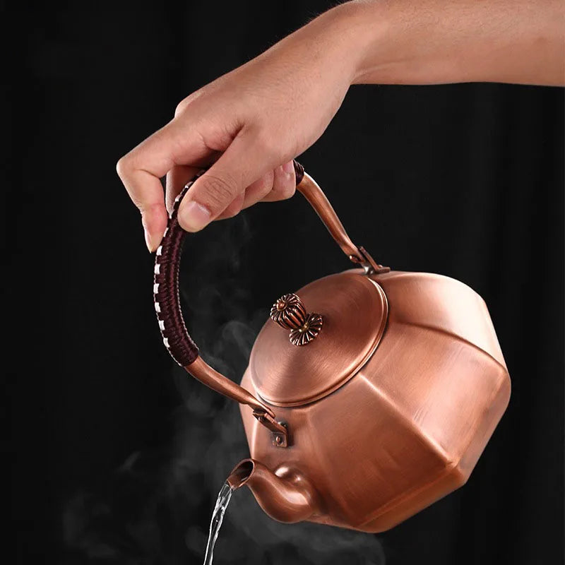 Chinese Teapot Red Copper Pot Handmade Water Jug Retro Health Teapot Metal Tea Infusers Kung Fu Tea Table Household Kettle
