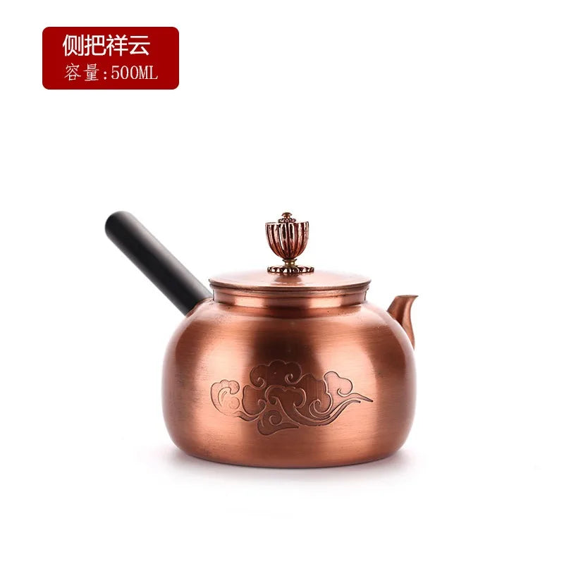 Chinese Teapot Red Copper Pot Handmade Water Jug Retro Health Teapot Metal Tea Infusers Kung Fu Tea Table Household Kettle