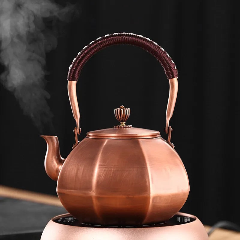 Chinese Teapot Red Copper Pot Handmade Water Jug Retro Health Teapot Metal Tea Infusers Kung Fu Tea Table Household Kettle