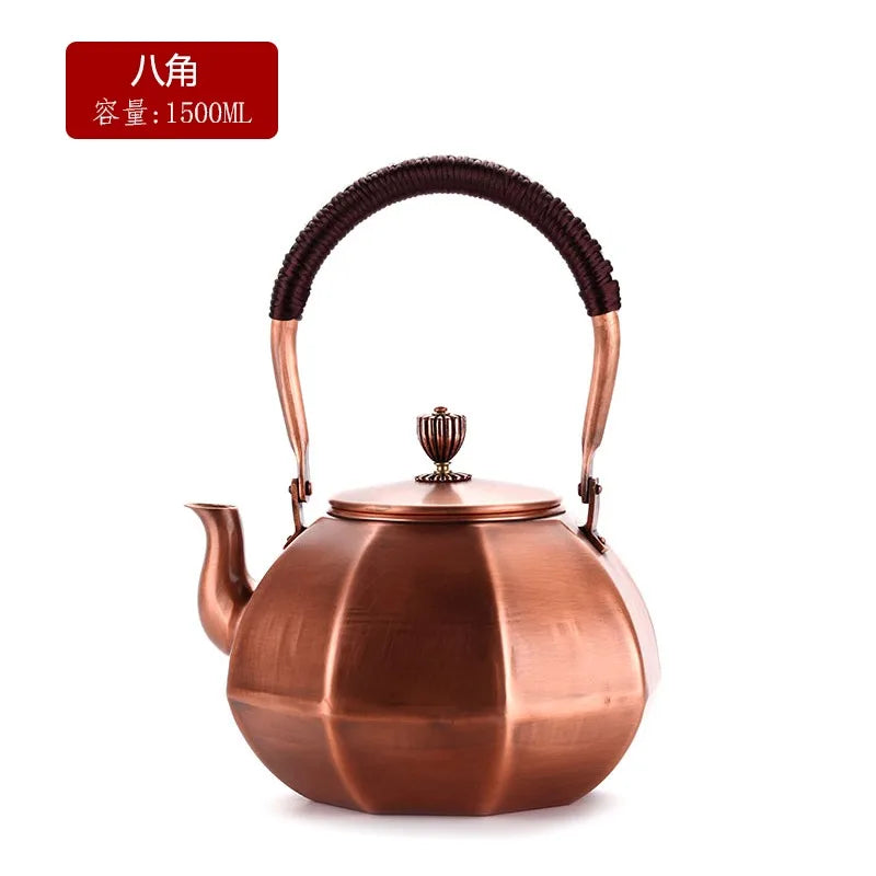 Chinese Teapot Red Copper Pot Handmade Water Jug Retro Health Teapot Metal Tea Infusers Kung Fu Tea Table Household Kettle