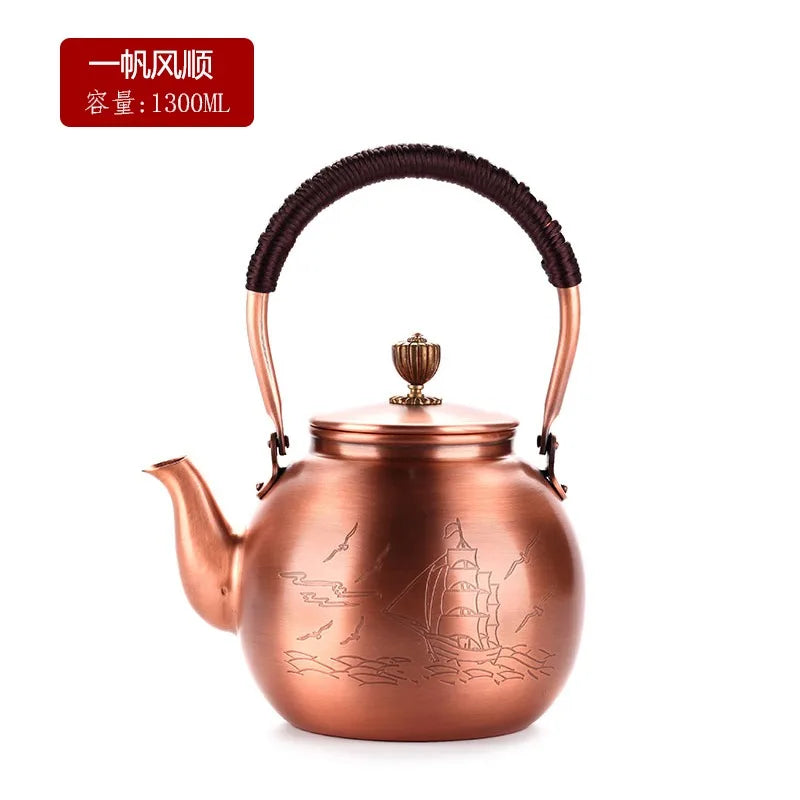 Chinese Teapot Red Copper Pot Handmade Water Jug Retro Health Teapot Metal Tea Infusers Kung Fu Tea Table Household Kettle