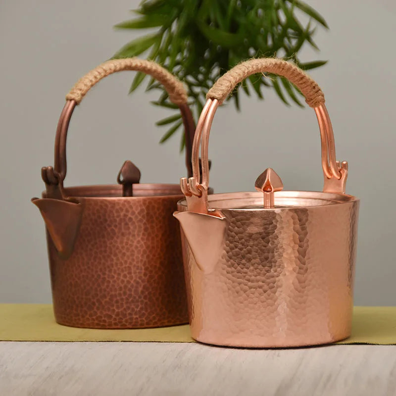 Chinese Teapot Red Copper Pot Handmade Water Jug Retro Health Teapot Metal Tea Infusers Kung Fu Tea Table Household Kettle Gift