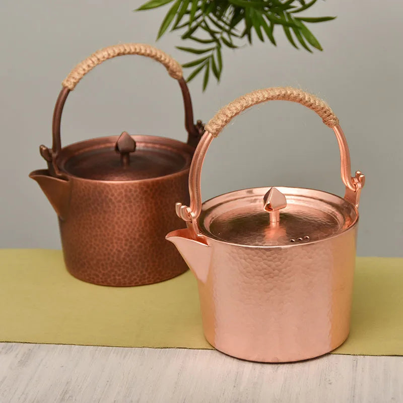 Chinese Teapot Red Copper Pot Handmade Water Jug Retro Health Teapot Metal Tea Infusers Kung Fu Tea Table Household Kettle Gift