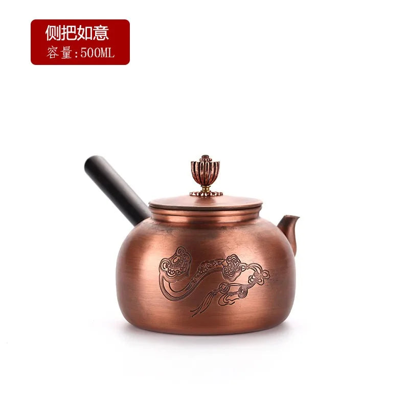Chinese Teapot Red Copper Pot Handmade Water Jug Retro Health Teapot Metal Tea Infusers Kung Fu Tea Table Household Kettle