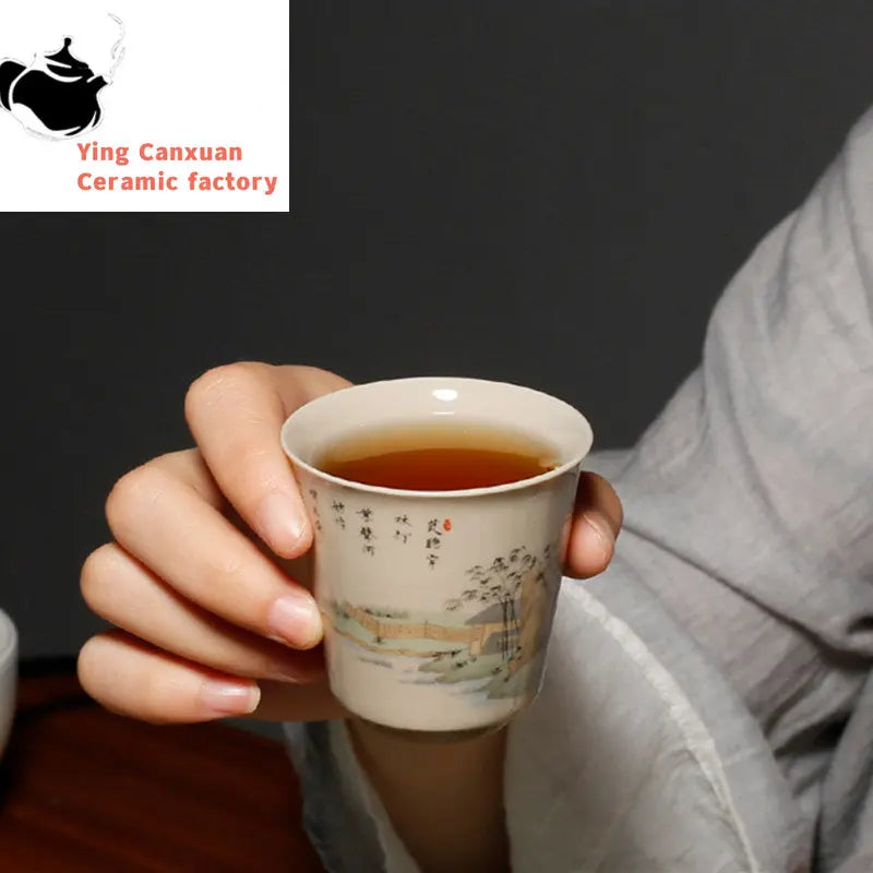 Chinese Traditional Ceramic Teacup Portable Travel Tea Bowl Household Porcelain Tea Set Pu'er Tie Guanyin Handmade Tea Cup 60ml