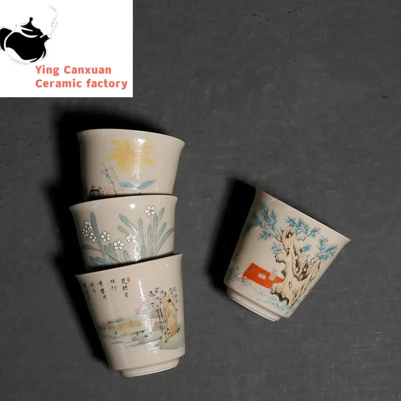 Chinese Traditional Ceramic Teacup Portable Travel Tea Bowl Household Porcelain Tea Set Pu'er Tie Guanyin Handmade Tea Cup 60ml